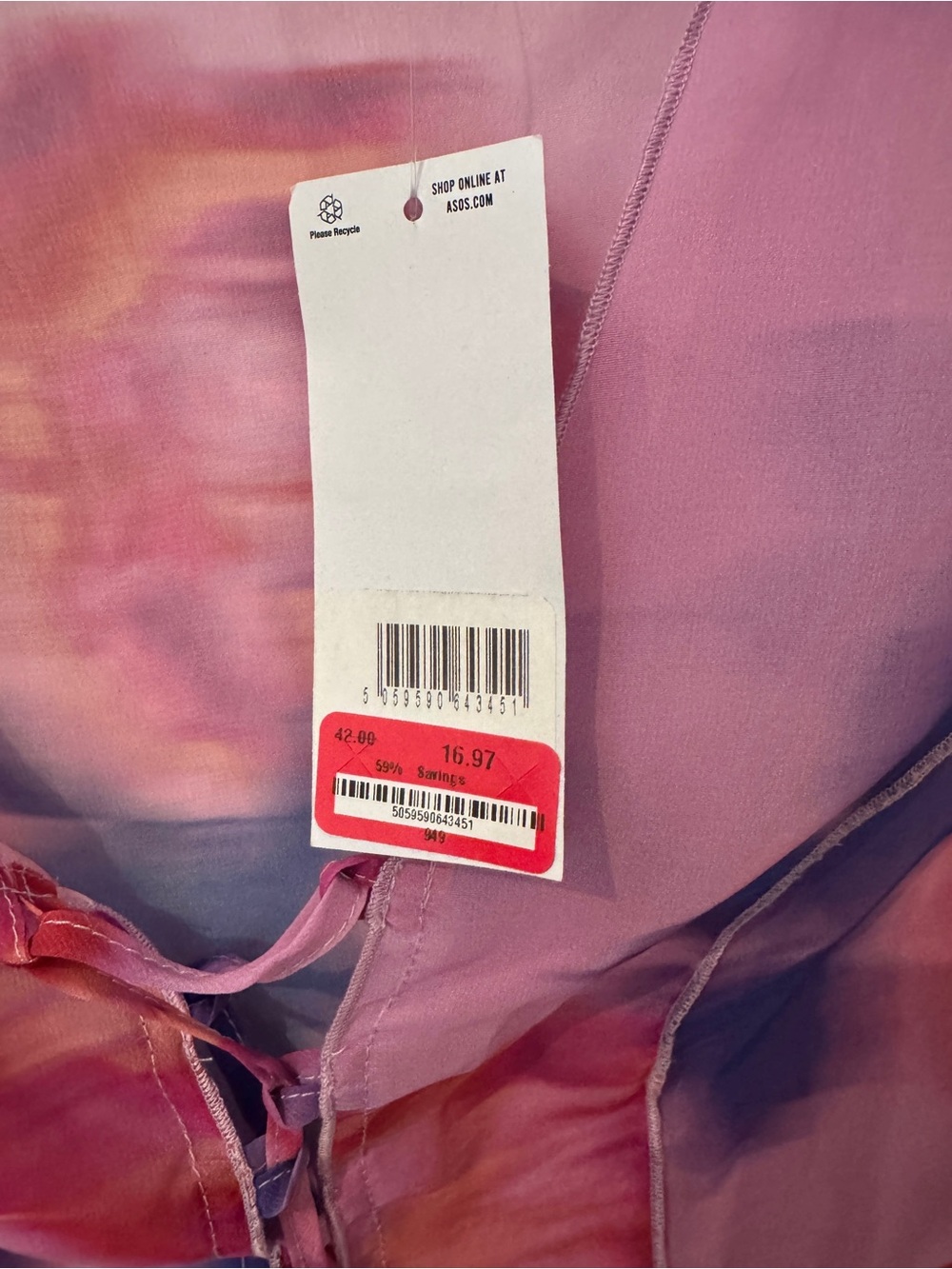 ASOS Pink Multi Sheer Tie-Front Blouse - Picture 5 of 6